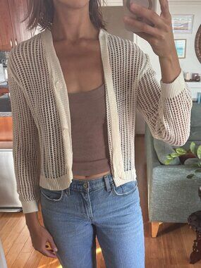 Cream Open-Knit Mesh Cardigan